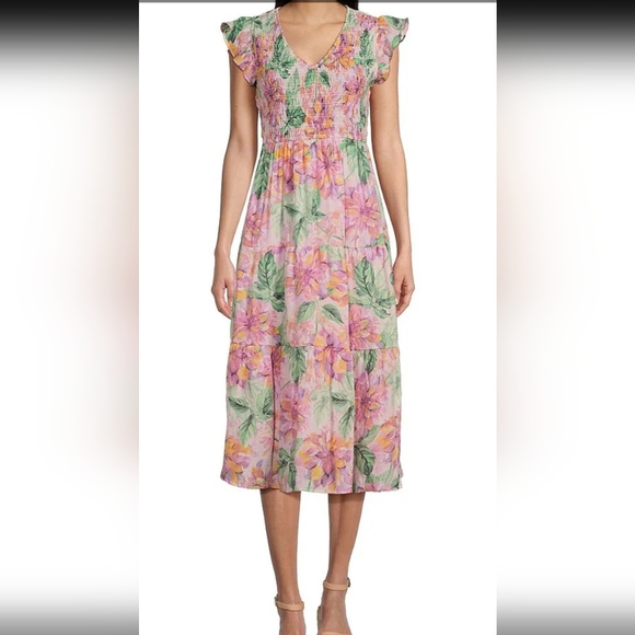 Floral Pink and Green Women's Dress - Picture 2 of 3